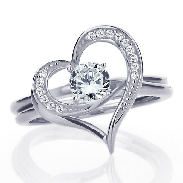 Ring Set HEART CZ ETERNITY BAND Bridal Engagement Wedding 2 PC SIZE 7 6 CT